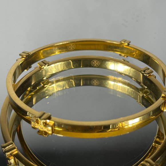 Tory Burch Cartier 16k Gold Logo Miller Station Stud Bangle Bracelet NWOT